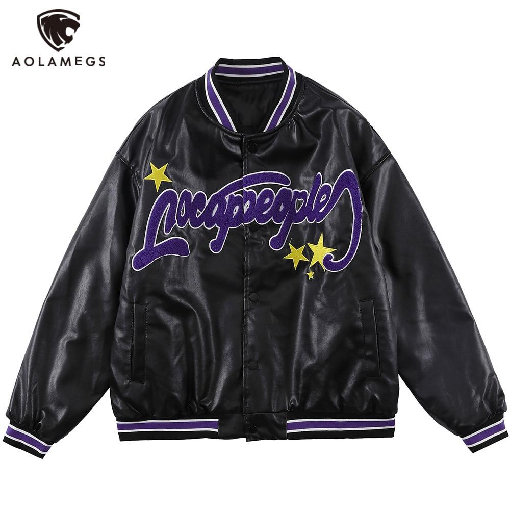 Men's oversized bomber jacket featuring furry letter star design, perfect for couples and casual outings.