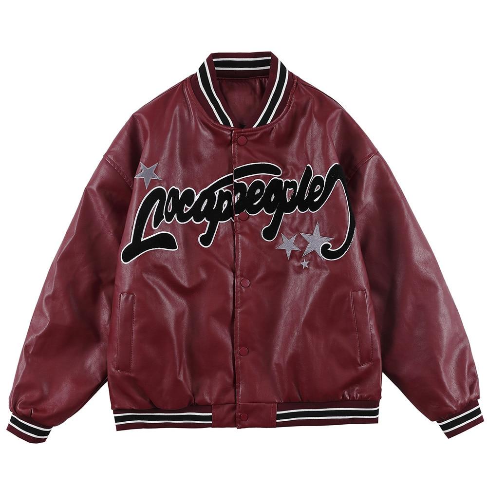 Men's oversized bomber jacket featuring furry letter star design, perfect for couples and casual outings.