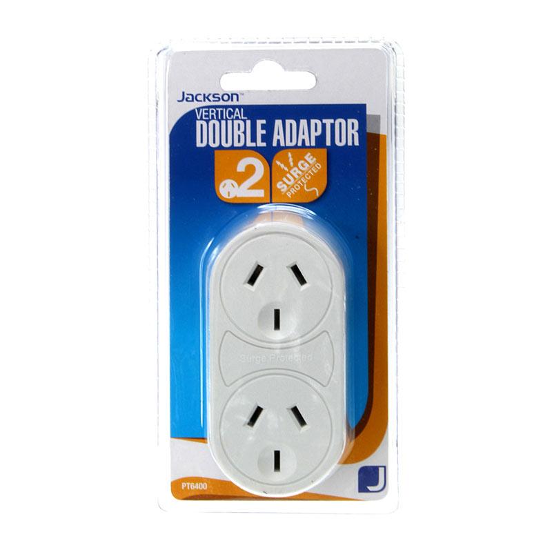 JACKSON Double Adaptor Surge with dual outlets and surge protection features, designed for safe and convenient power supply.