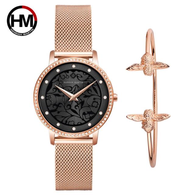 Japan Quartz Waterproof Sculpture Emboss White Flower bracelet watch for women, featuring a white flower design, stainless steel band, and elegant round case.