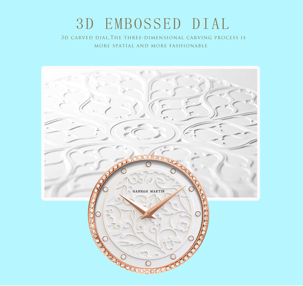 Japan Quartz Waterproof Sculpture Emboss White Flower bracelet watch for women, featuring a white flower design, stainless steel band, and elegant round case.