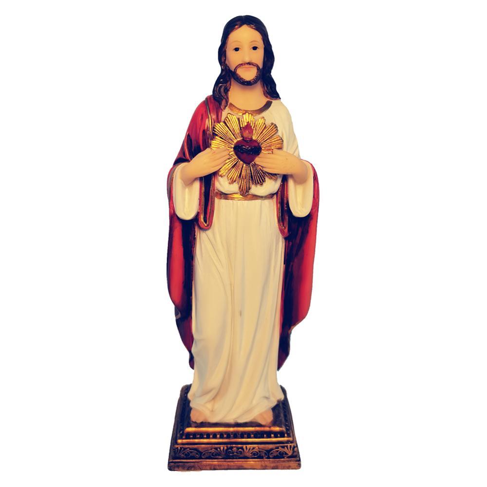Detailed Jesus Statue Sacred Heart Figure made of resin, showcasing intricate features and a serene expression, perfect for religious decor.