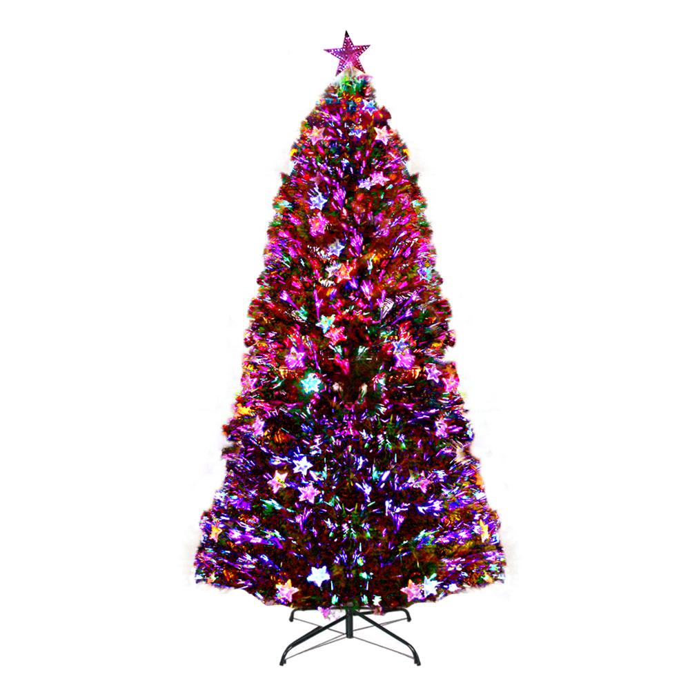 Jingle Jollys 1.8M LED Christmas Tree with colorful optic fiber stars and a bright LED top star, showcasing a lush and realistic design.