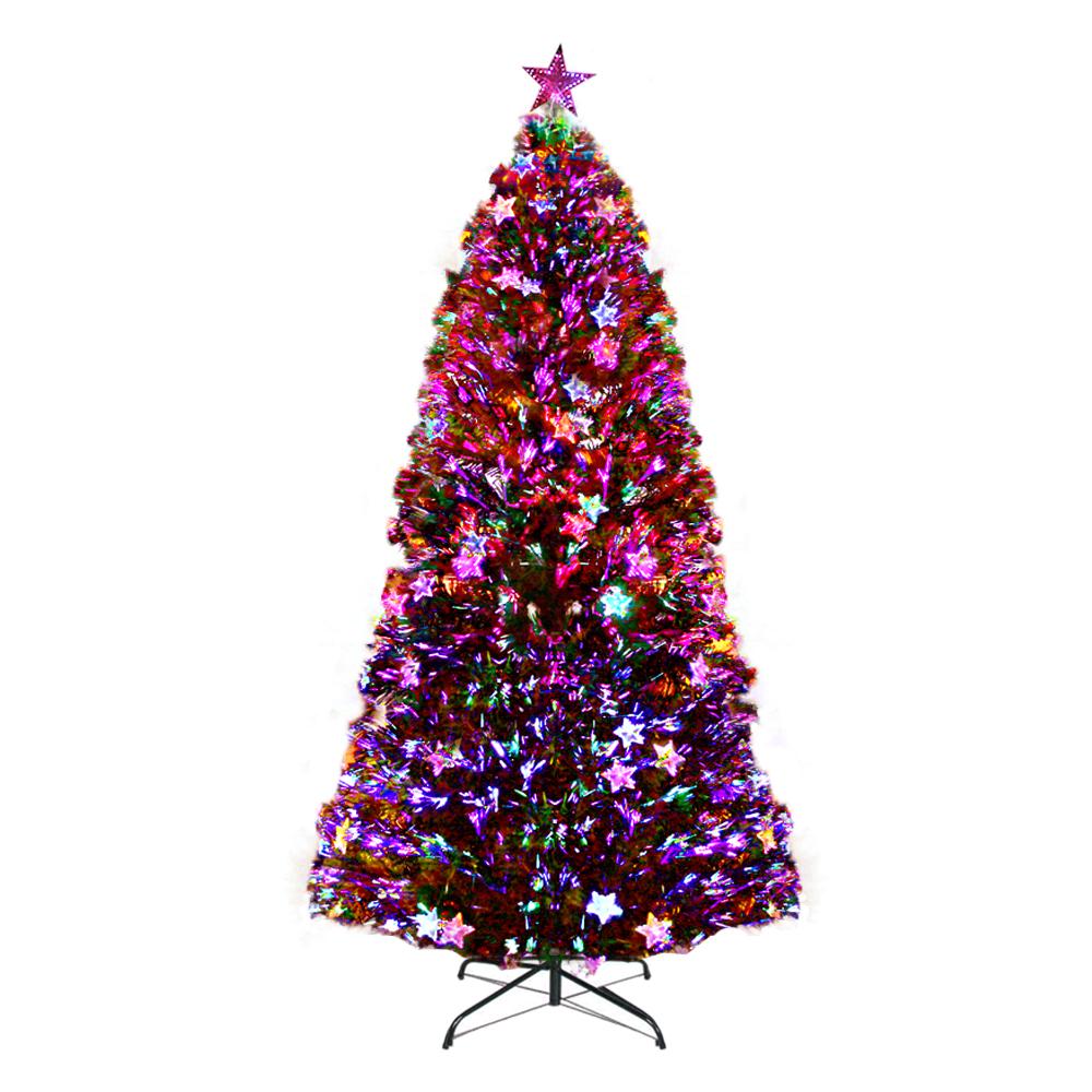 Jingle Jollys 1.8M LED Christmas Tree with colorful optic fiber stars and a bright LED top star, showcasing a lush and realistic design.
