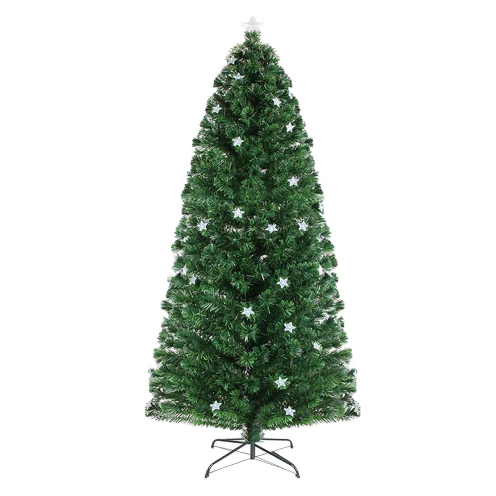 Jingle Jollys 1.8M LED Christmas Tree with colorful optic fiber stars and a bright LED top star, showcasing a lush and realistic design.