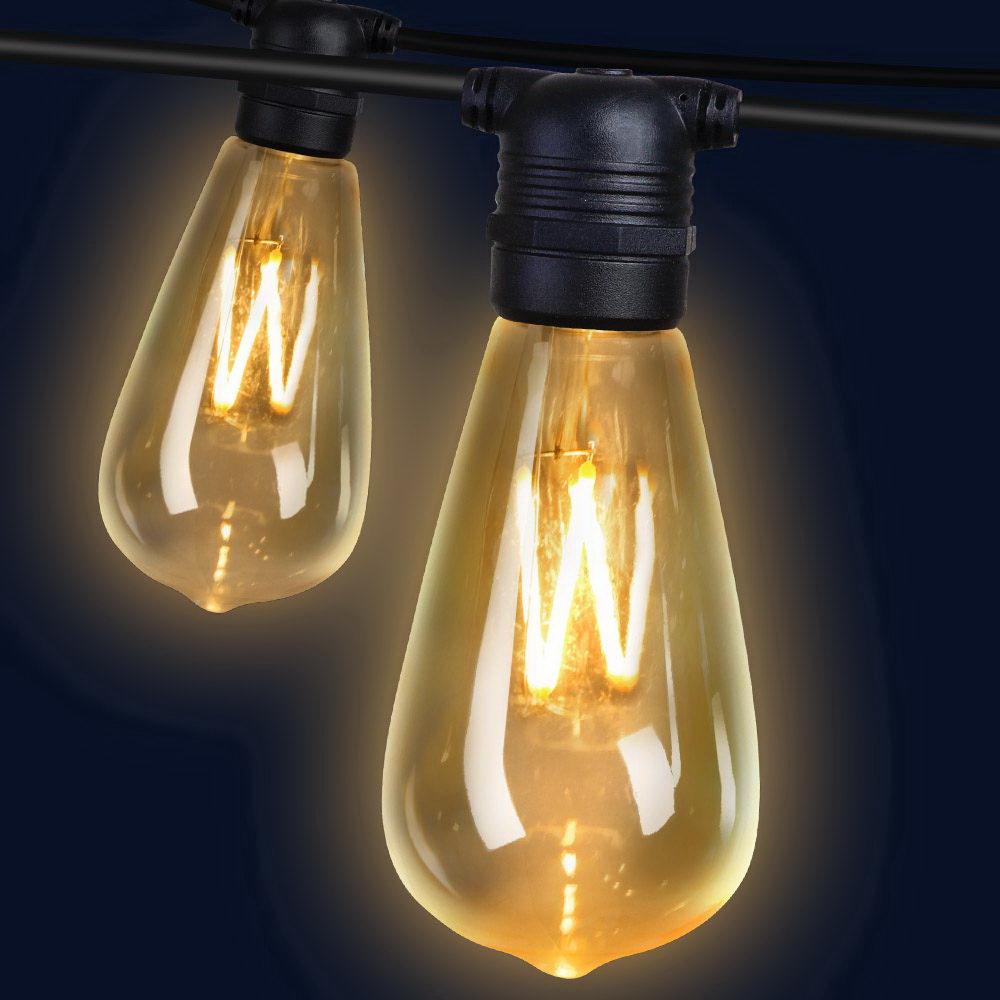 Jingle Jollys 23m LED Festoon String Lights with 20 bulbs, perfect for weddings and outdoor events, showcasing a warm glow.