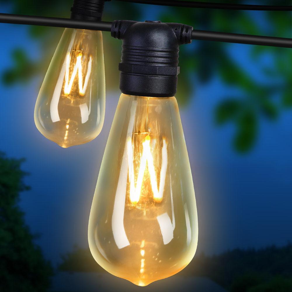 Jingle Jollys 23m LED Festoon String Lights with 20 bulbs, perfect for weddings and outdoor events, showcasing a warm glow.