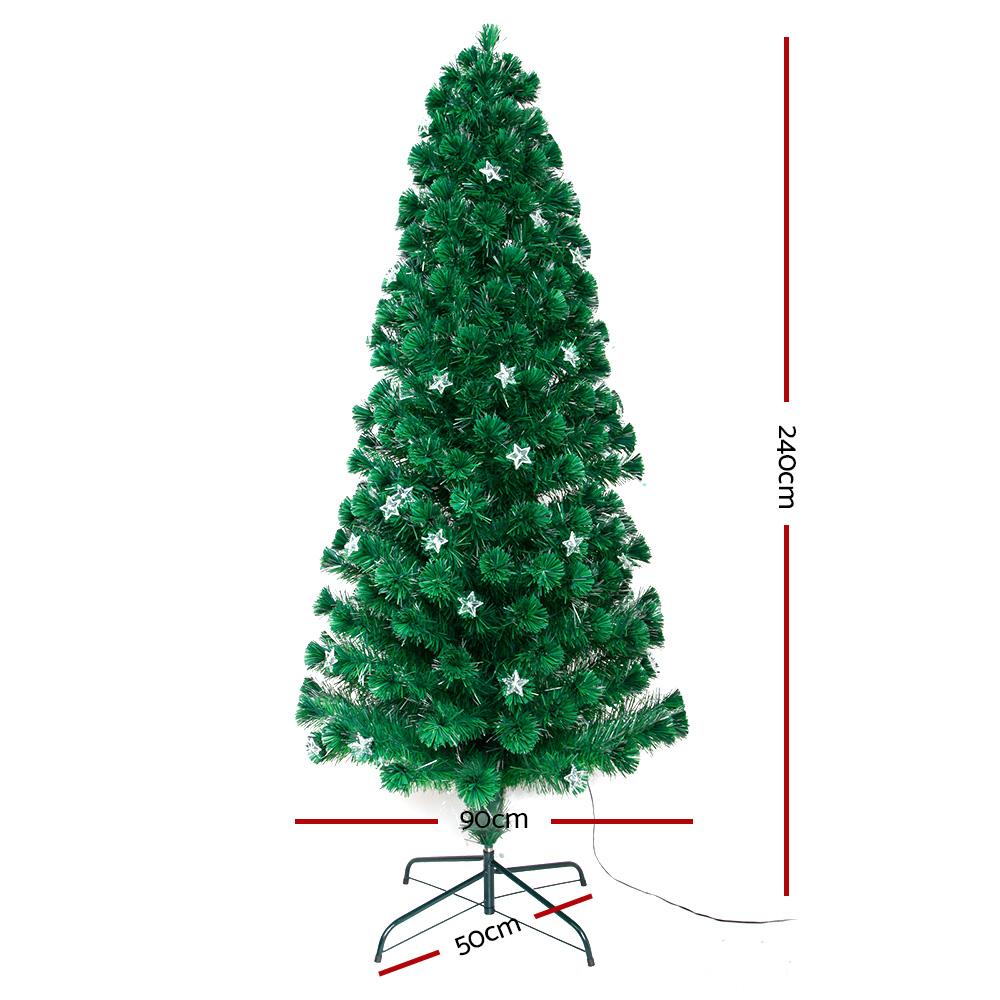 Jingle Jollys 2.4M LED Christmas Tree with optic fiber lights and a color-changing LED star on top, showcasing a lush and realistic appearance.