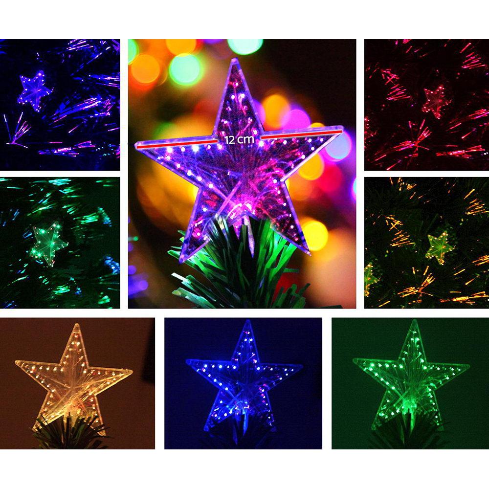 Jingle Jollys 2.4M LED Christmas Tree with optic fiber lights and a color-changing LED star on top, showcasing a lush and realistic appearance.
