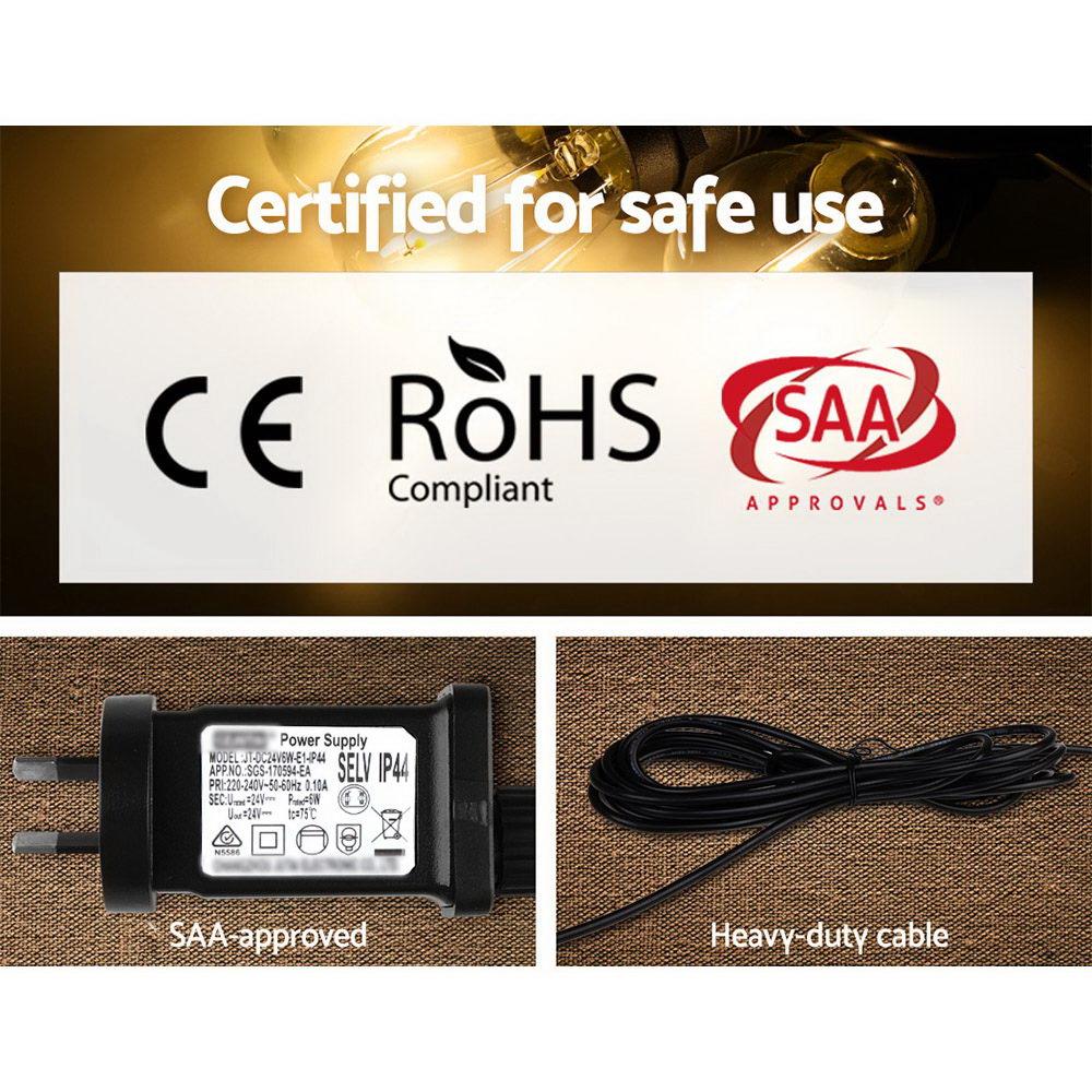 Jingle Jollys 32m LED Festoon String Lights with 30 bulbs, perfect for weddings and outdoor events, showcasing a warm glow.