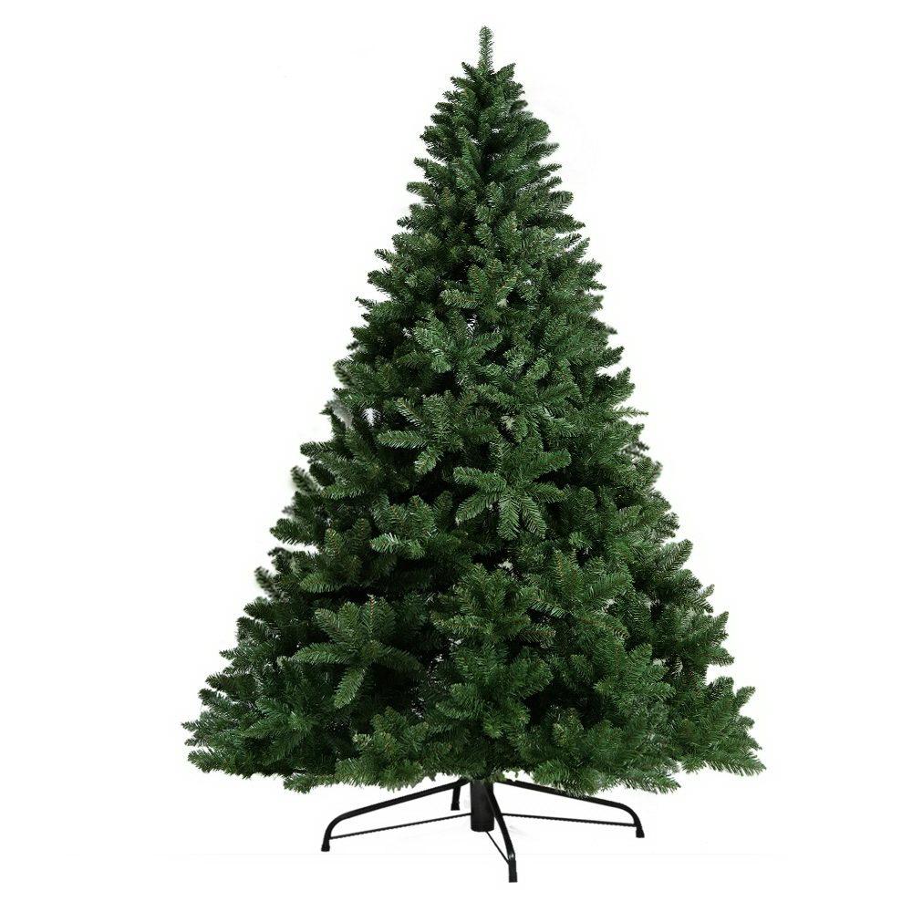 Jingle Jollys 8FT Green Christmas Tree with realistic PVC tips and sturdy metal stand, beautifully decorated for the holiday season.