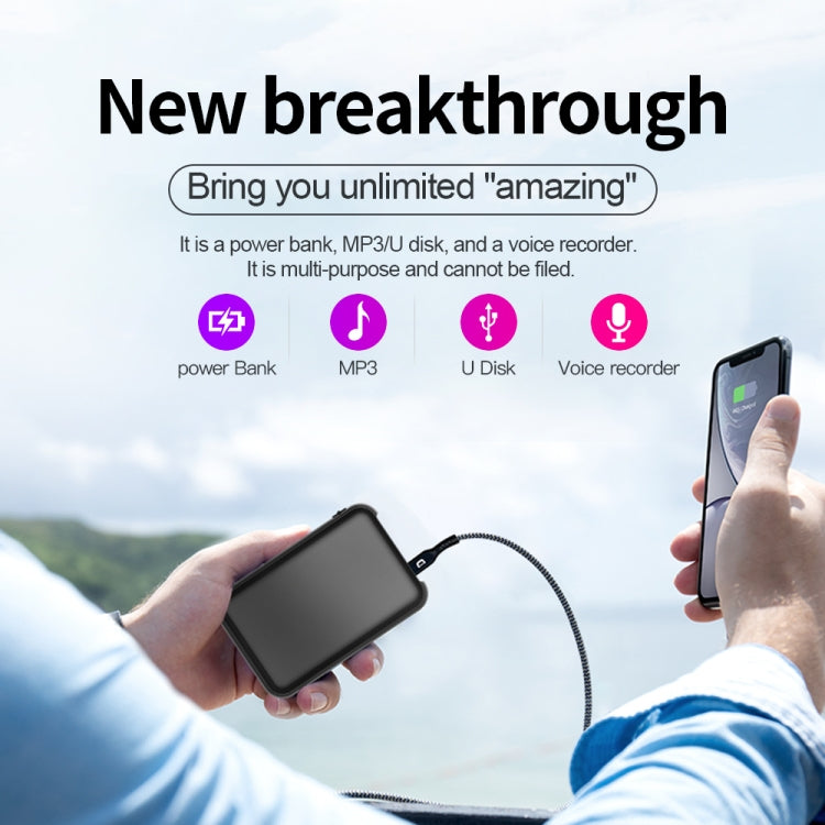 JNN Q75 Magnetic Power Bank Smart Voice Recorder in black, showcasing its compact design and features.