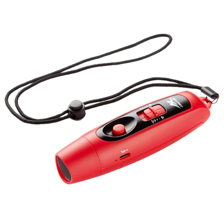 JUNCTION USB Charging High Decibel Traffic Command whistle with adjustable volume and built-in flashlight, ideal for outdoor training and emergencies.