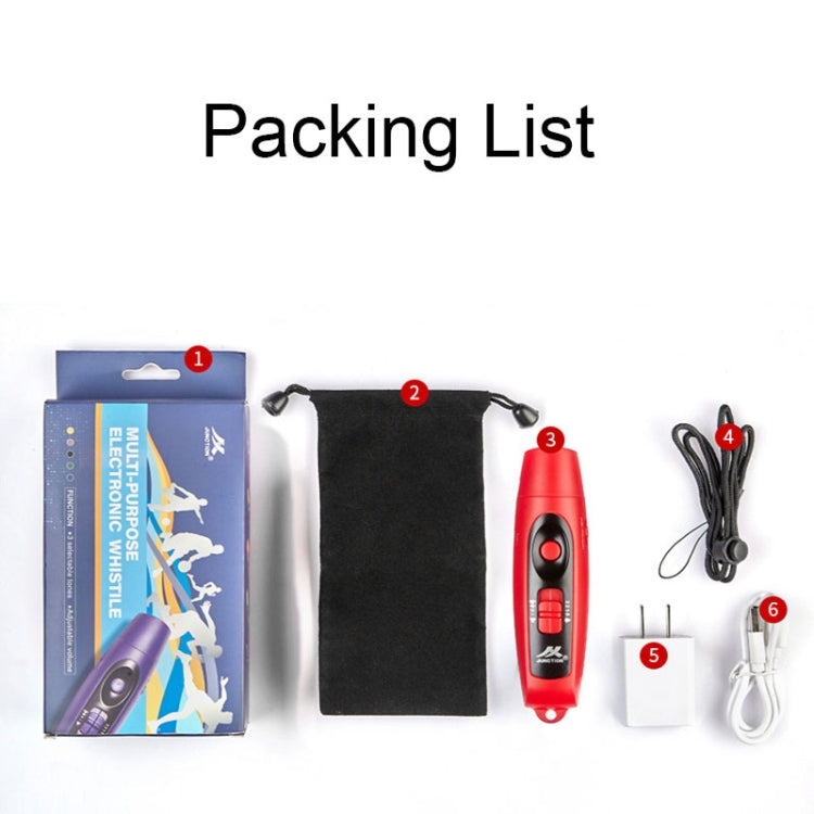 JUNCTION USB Charging High Decibel Traffic Command whistle with adjustable volume and built-in flashlight, ideal for outdoor training and emergencies.