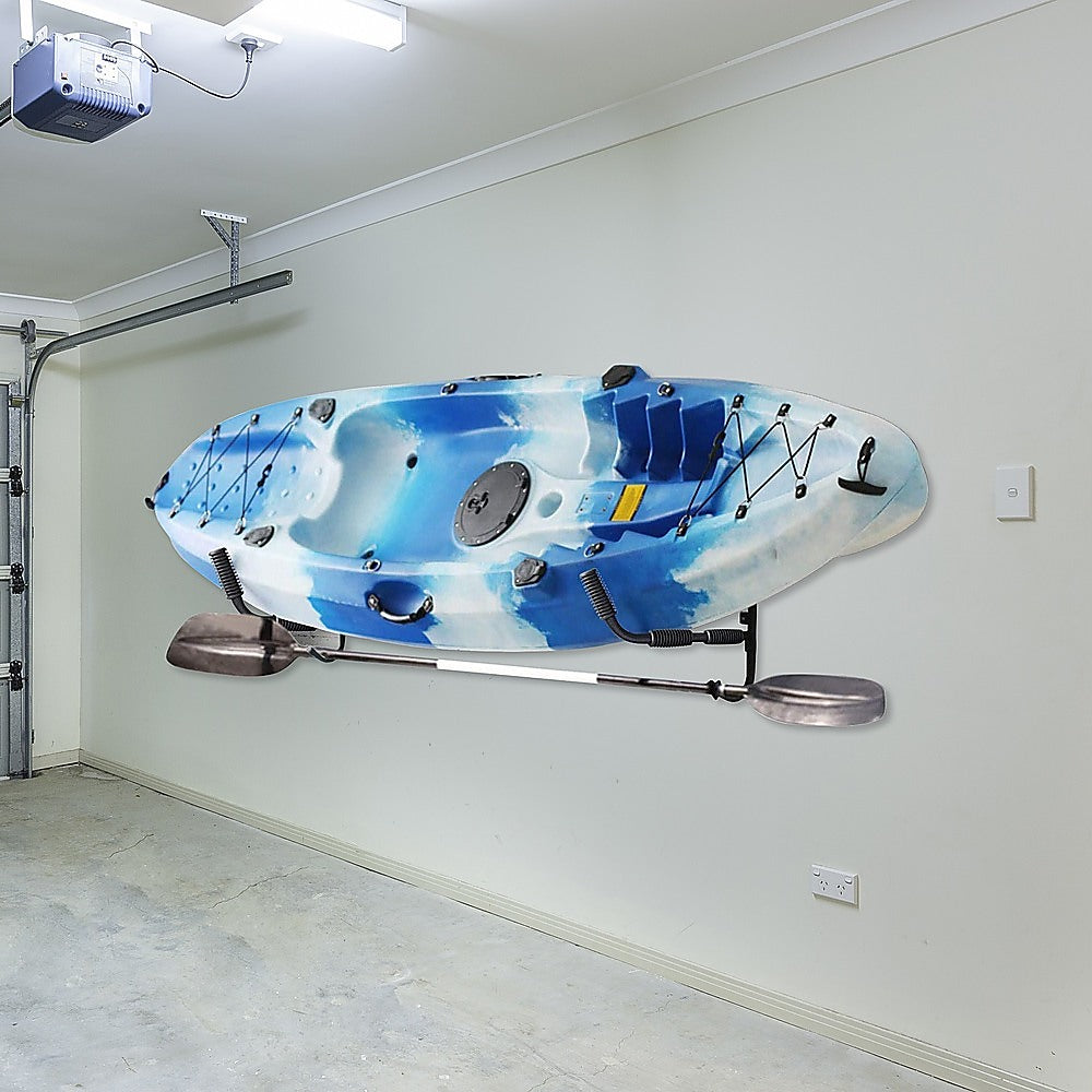 Kayak Canoe Wall-Mounted Rack with sturdy metal construction and swivel design for space-saving storage.
