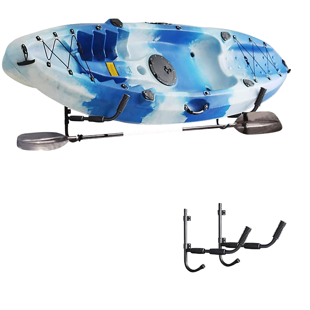 Kayak Canoe Wall-Mounted Rack with sturdy metal construction and swivel design for space-saving storage.