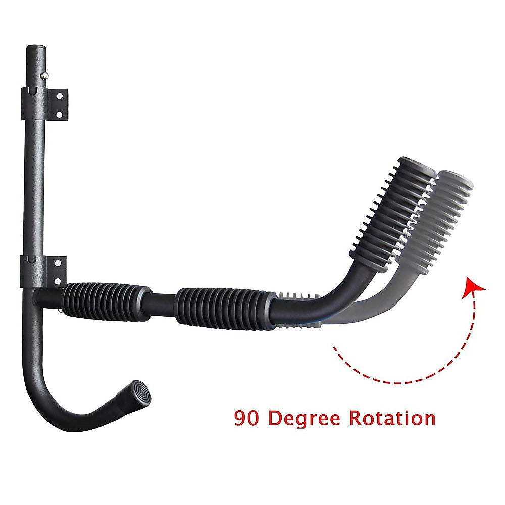 Kayak Canoe Wall-Mounted Rack with sturdy metal construction and swivel design for space-saving storage.