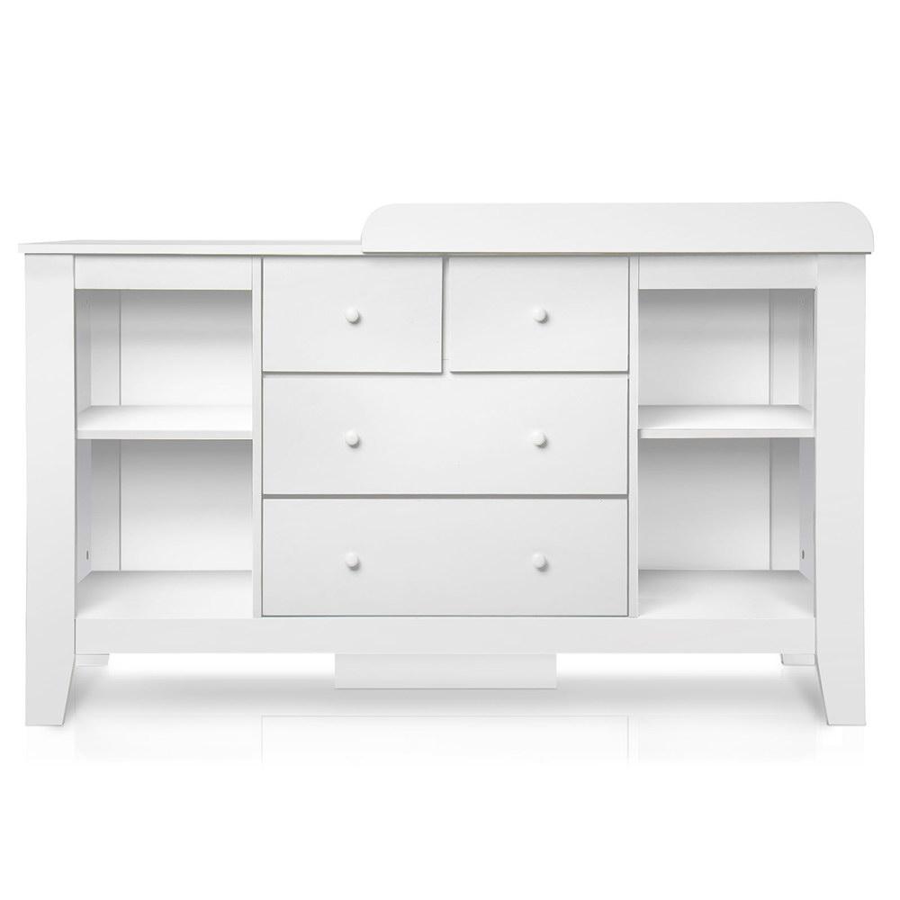 Keezi Baby Change Table with tall boy drawers and open shelves, featuring a white finish and removable changing platform.