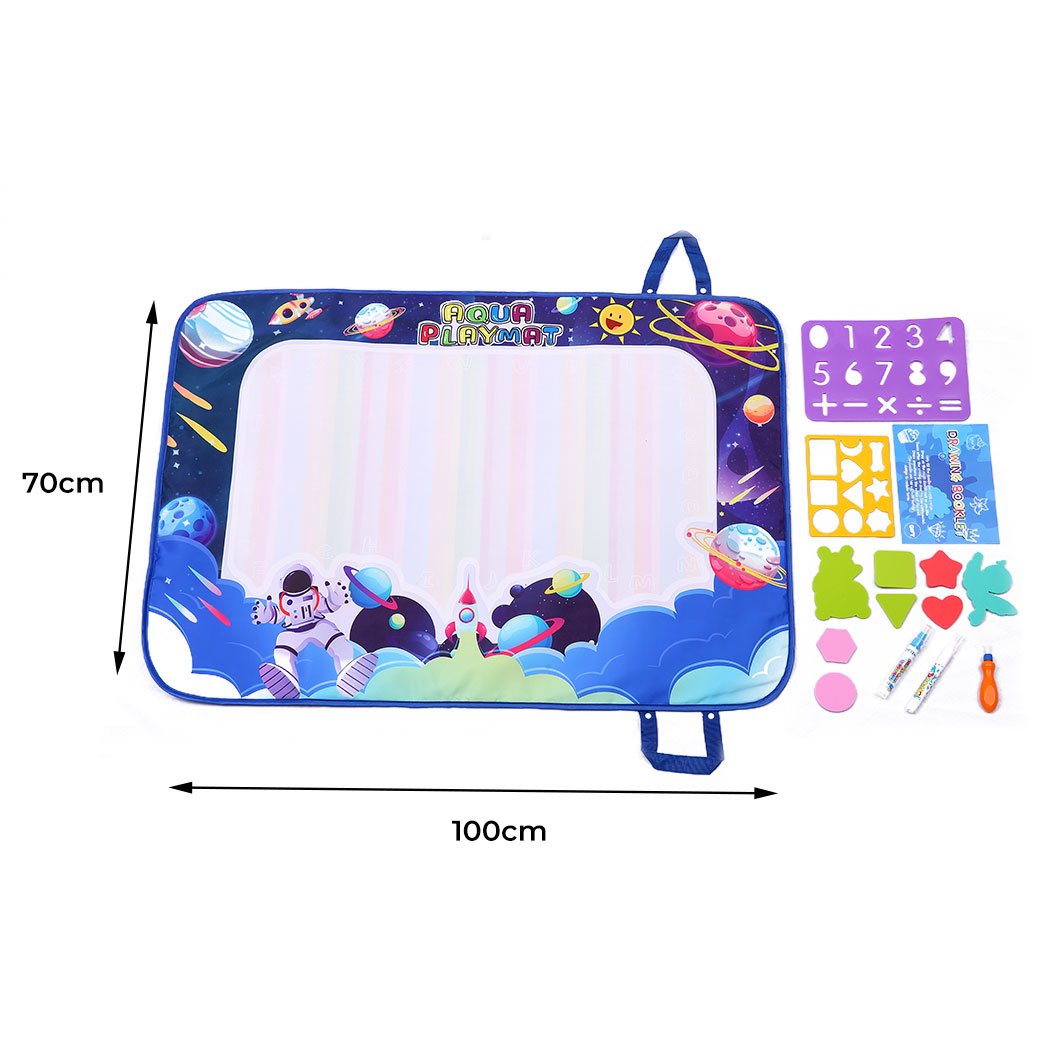 Kid Drawing Mat Large Aqua Doodle Water Painting Board with colorful designs and magic pens for creative play.