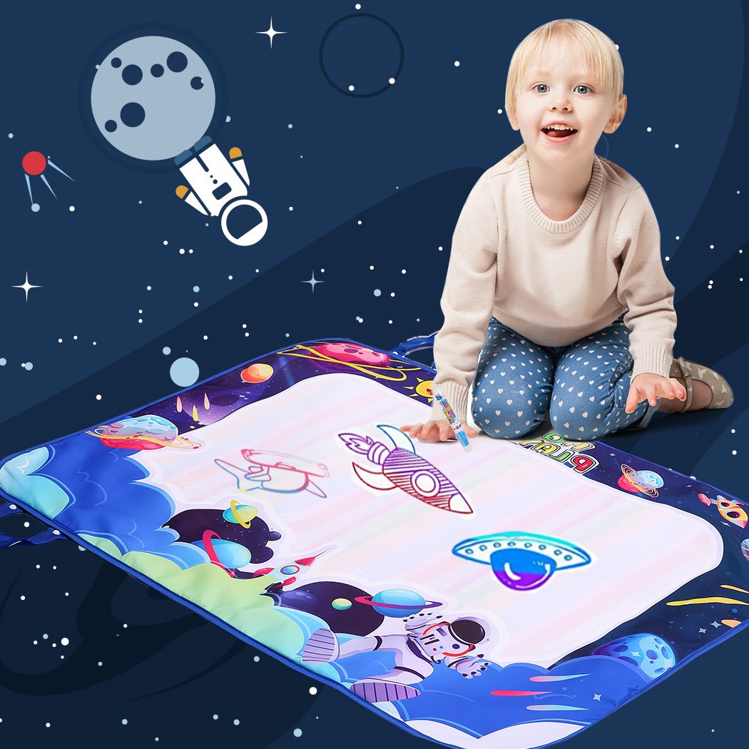 Kid Drawing Mat Large Aqua Doodle Water Painting Board with colorful designs and magic pens for creative play.