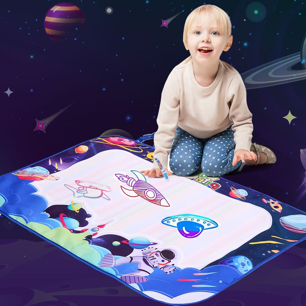 Kid Drawing Mat Large Aqua Doodle Water Painting Board with colorful designs and magic pens for creative play.