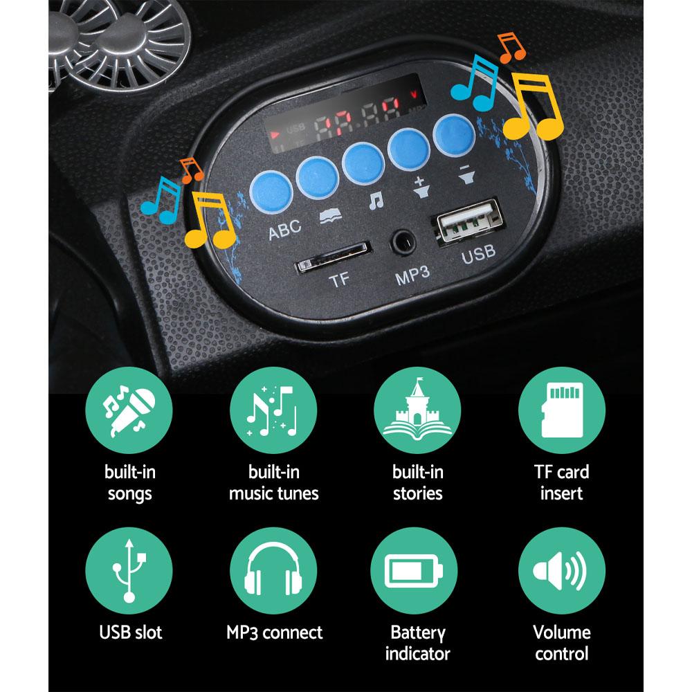 Kids Ride On Audi TT RS car in black, featuring stylish design, working doors, and dynamic headlights, perfect for young drivers.