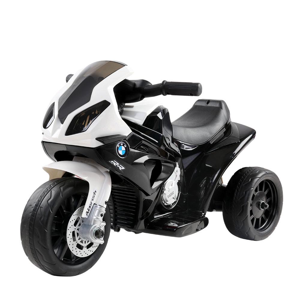 BMW Kids Ride On Motorbike S1000RR in black color, featuring sporty design, headlights, and comfortable seat.