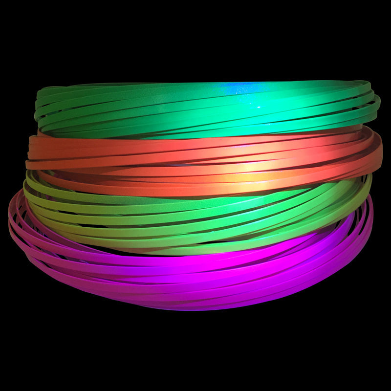 Kinetic Glow Koil 2-Pack featuring vibrant pink/orange and yellow/green colors, glowing under UV light.