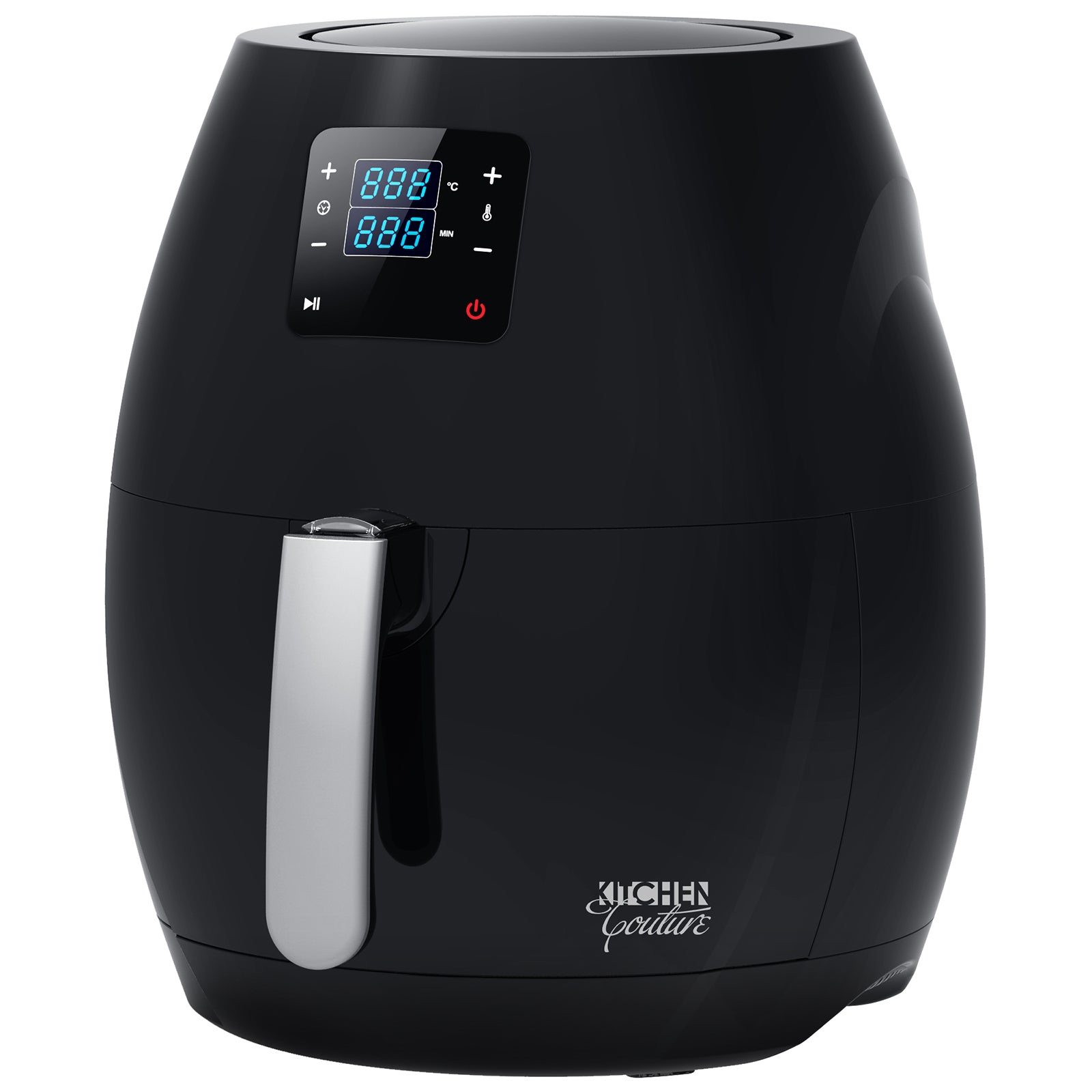 Kitchen Couture 7L Digital Air Fryer in sleek black design with a futuristic touch screen, perfect for healthy oil-free cooking.