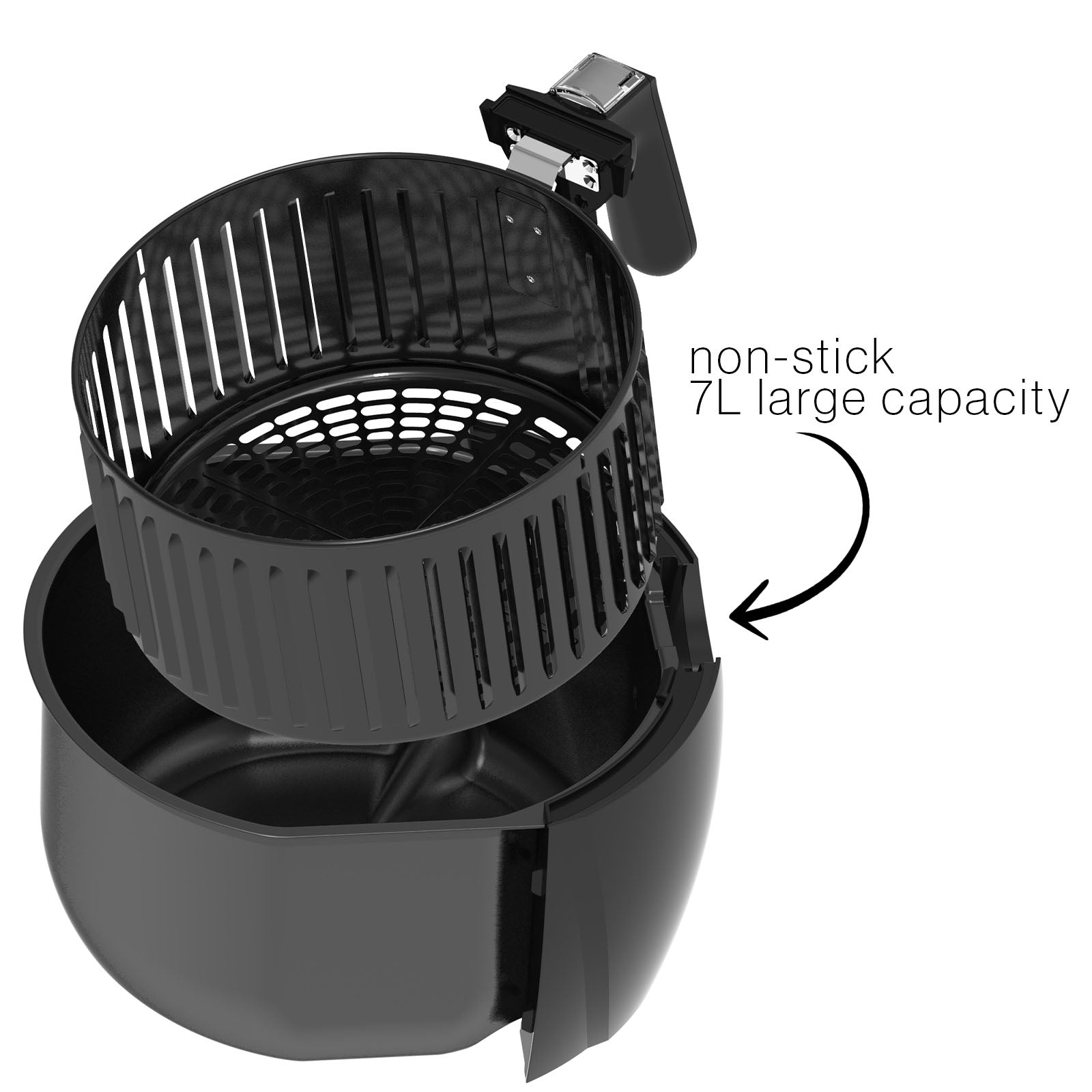 Kitchen Couture 7L Digital Air Fryer in sleek black design with a futuristic touch screen, perfect for healthy oil-free cooking.