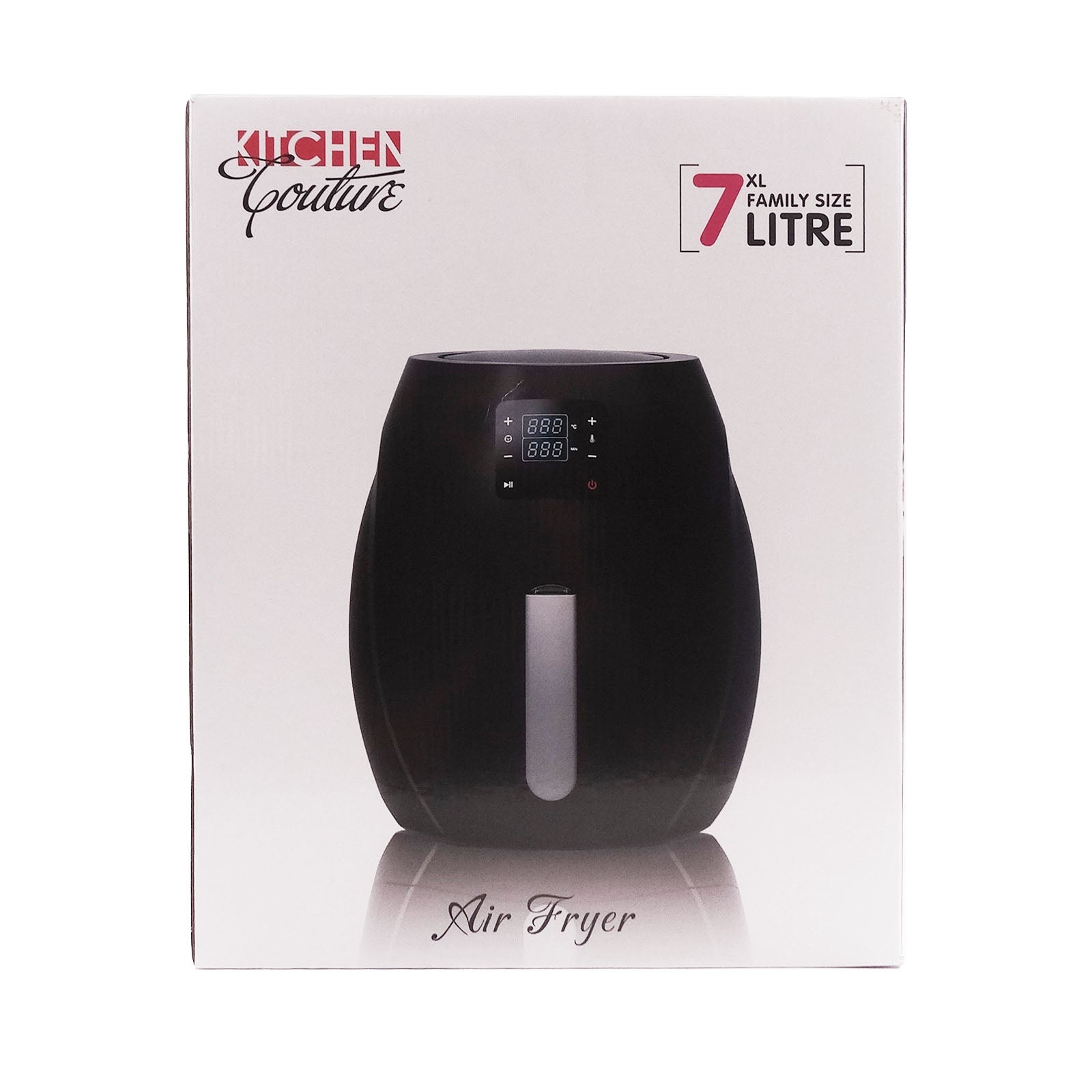 Kitchen Couture 7L Digital Air Fryer in sleek black design with a futuristic touch screen, perfect for healthy oil-free cooking.