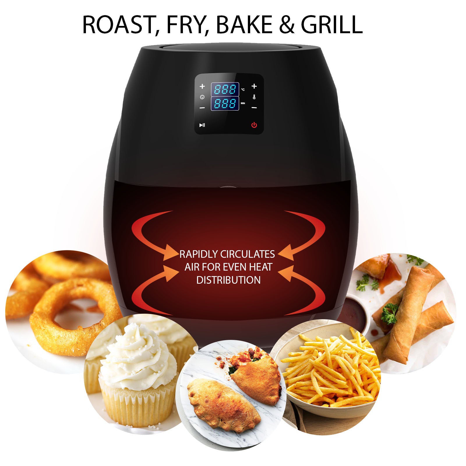 Kitchen Couture 7L Digital Air Fryer in sleek black design with a futuristic touch screen, perfect for healthy oil-free cooking.