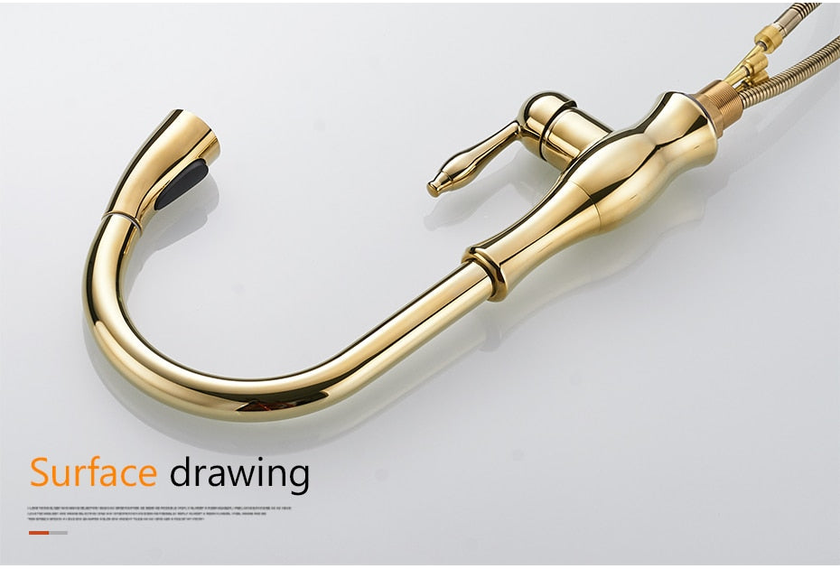 Black single handle pull out kitchen faucet with 360-degree swivel and brass construction, designed for modern kitchens.