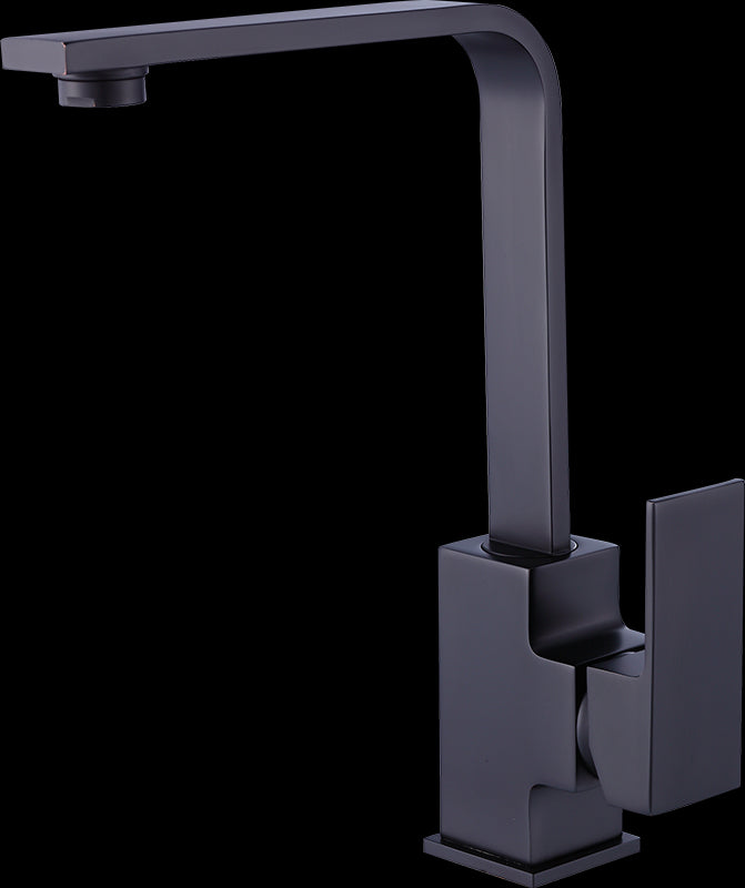 Della Francesca Kitchen Mixer Tap Faucet with L-neck design in matte black finish, showcasing its elegant and modern look.