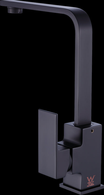 Della Francesca Kitchen Mixer Tap Faucet with L-neck design in matte black finish, showcasing its elegant and modern look.