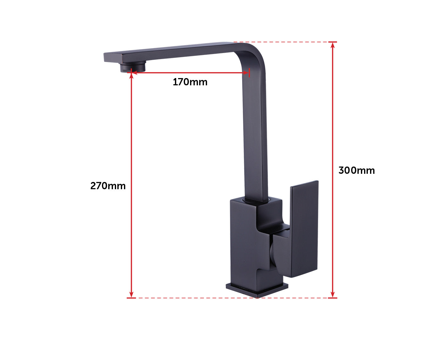 Della Francesca Kitchen Mixer Tap Faucet with L-neck design in matte black finish, showcasing its elegant and modern look.