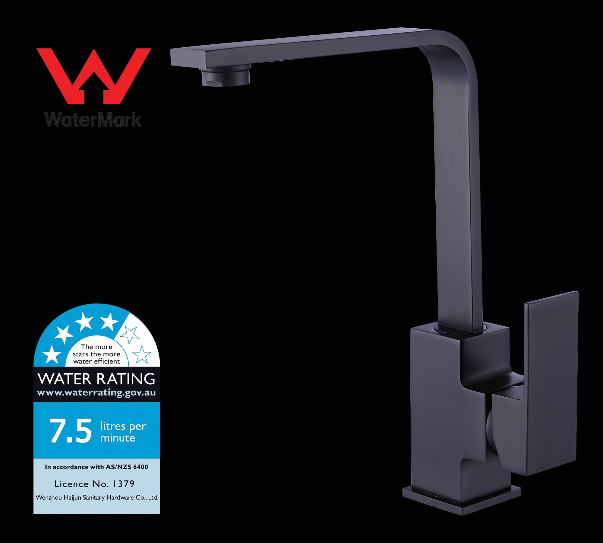 Della Francesca Kitchen Mixer Tap Faucet with L-neck design in matte black finish, showcasing its elegant and modern look.