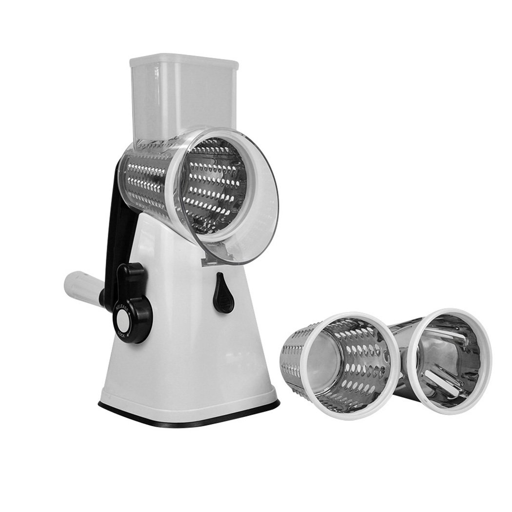 Kitchen Multifunction Vegetable Food Manual Rotary Grater Chopper with stainless steel blade and ABS body, designed for safe and efficient vegetable slicing and grating.