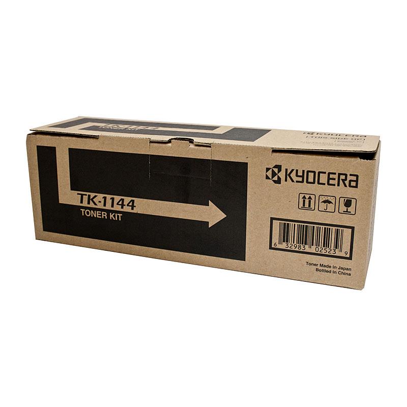 KYOCERA TK1144 Toner Kit, a black toner cartridge designed for high-quality printing, yielding up to 7,200 pages, compatible with various Kyocera printers.