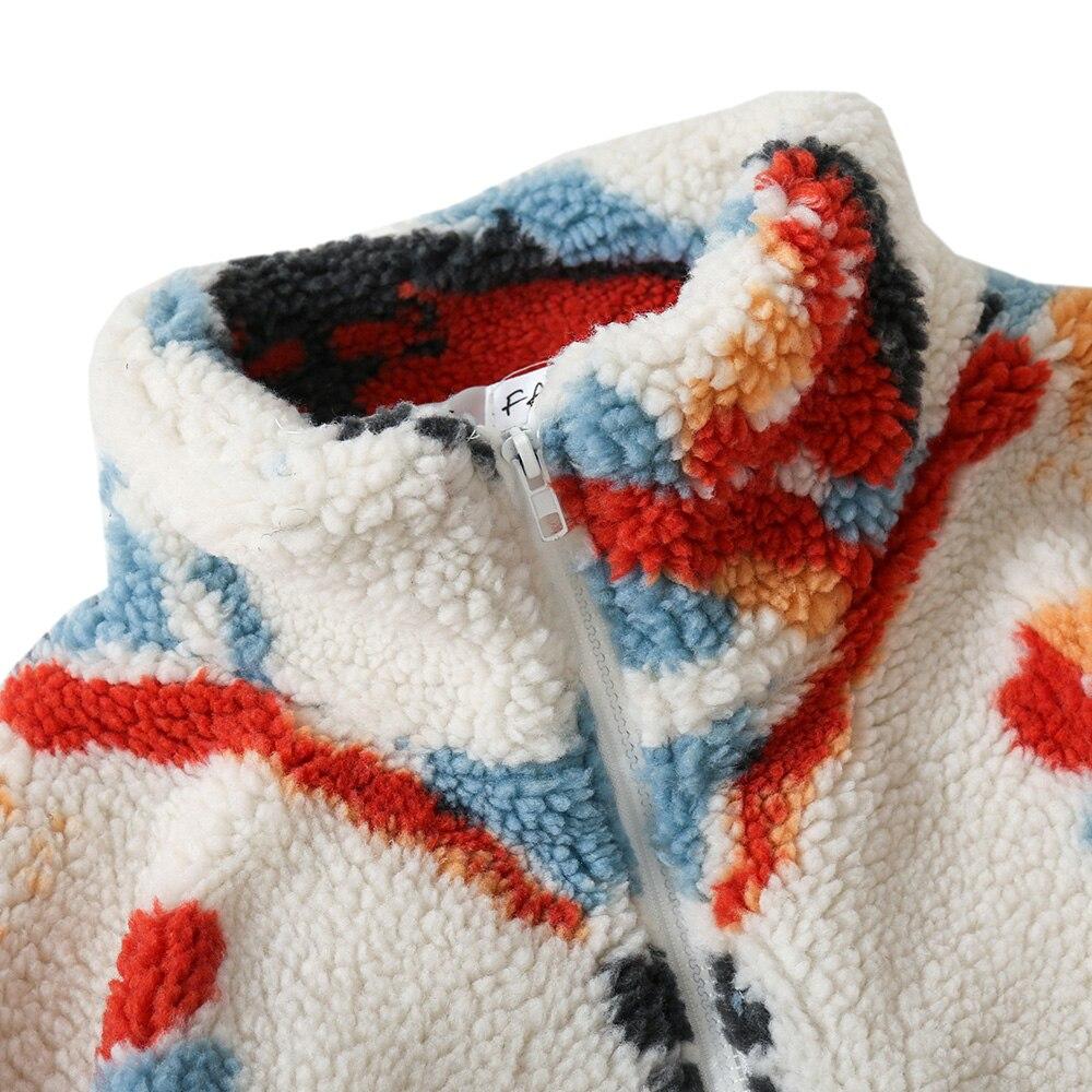 Men's lambswool winter jacket in colorful tie-dye pattern with pockets and zipper closure, perfect for autumn and winter streetwear.