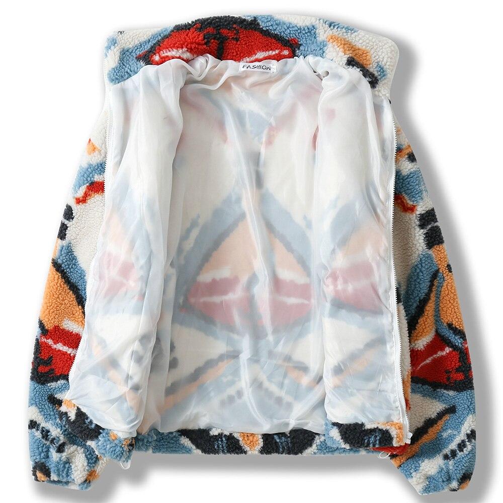 Men's lambswool winter jacket in colorful tie-dye pattern with pockets and zipper closure, perfect for autumn and winter streetwear.