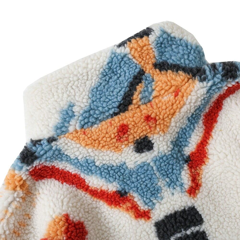 Men's lambswool winter jacket in colorful tie-dye pattern with pockets and zipper closure, perfect for autumn and winter streetwear.