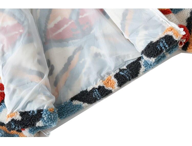 Men's lambswool winter jacket in colorful tie-dye pattern with pockets and zipper closure, perfect for autumn and winter streetwear.