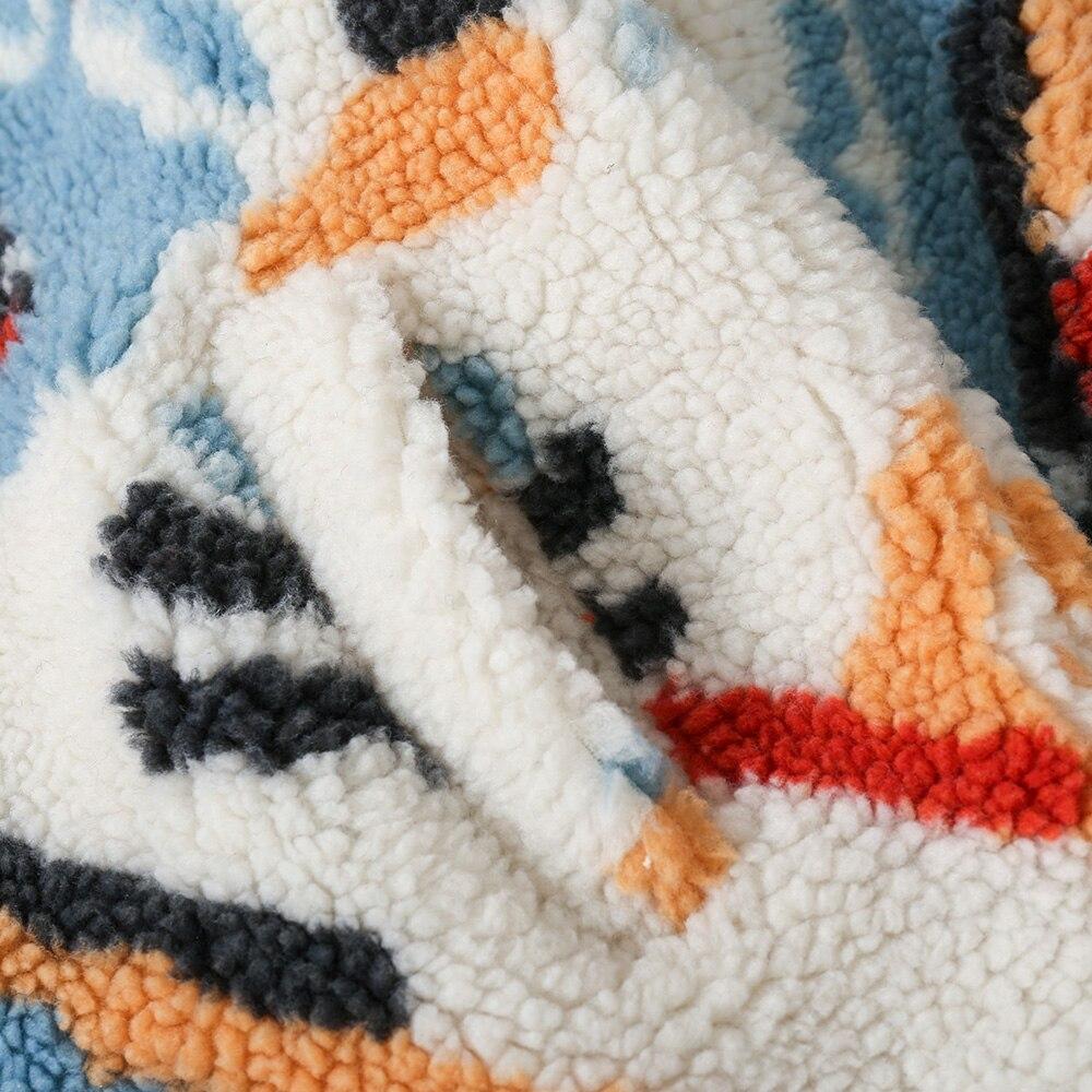 Men's lambswool winter jacket in colorful tie-dye pattern with pockets and zipper closure, perfect for autumn and winter streetwear.