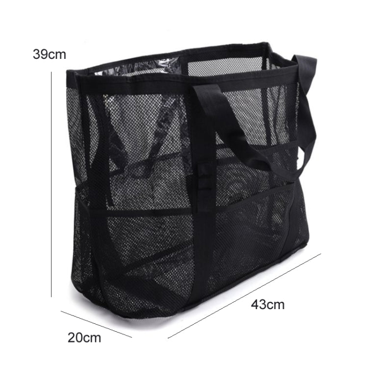 Large Capacity Mesh Swimming Tote Beach Bag in Fluorescent Green, featuring multiple pockets and a lightweight design, perfect for beach outings.
