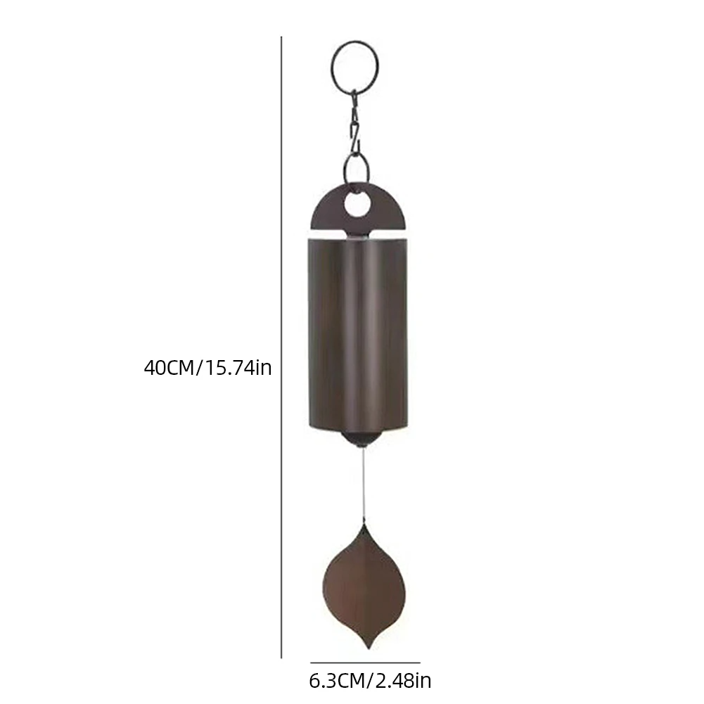 Large Deep Resonance Serenity Metal Bell Heroic Wind Chimes hanging outdoors, showcasing its antique copper finish and elegant design.
