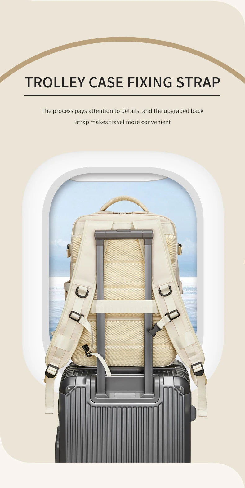 Large extendable travel backpack designed for business and college use, featuring a padded compartment for a 16-inch laptop.