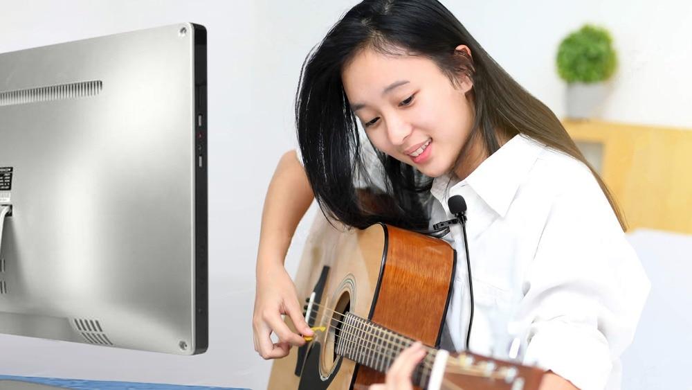 Lavalier microphone with USB sound card, designed for PC and Mac, featuring a clip-on design for easy attachment and high-quality audio capture.