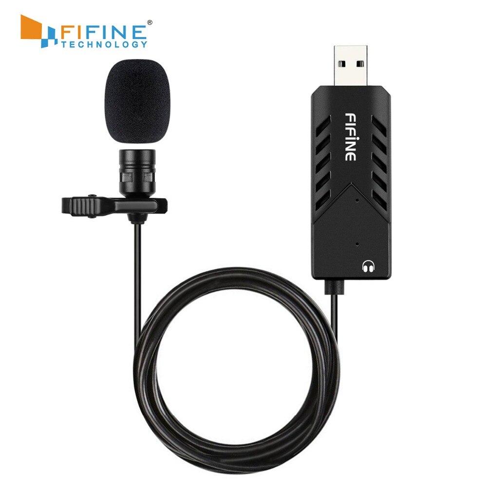 Lavalier microphone with USB sound card, designed for PC and Mac, featuring a clip-on design for easy attachment and high-quality audio capture.