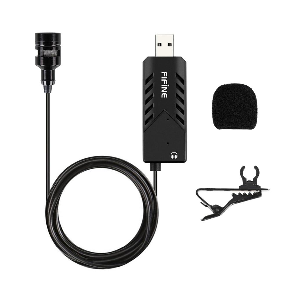 Lavalier microphone with USB sound card, designed for PC and Mac, featuring a clip-on design for easy attachment and high-quality audio capture.